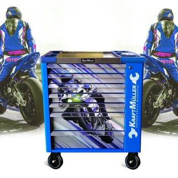 Carro de taller Kraft Muller KM-7/6 RACING-BLUE FLEX MOTO GP, 249 herramientas incluidas - 7 cajones, 6 cajones macizos, 1 armario - Imagen 3
